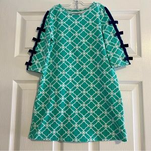 Crown and Ivy Kids A Line preppy teal dress with bows size 4